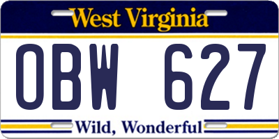 WV license plate OBW627