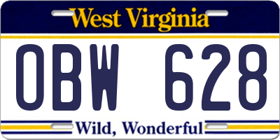 WV license plate OBW628
