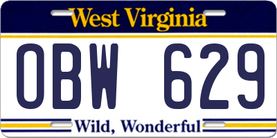 WV license plate OBW629