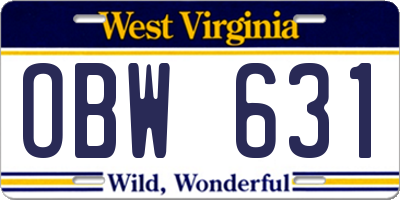 WV license plate OBW631