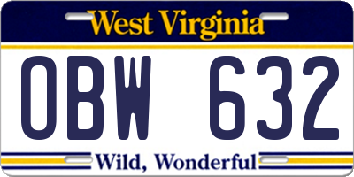 WV license plate OBW632