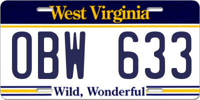 WV license plate OBW633