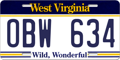 WV license plate OBW634