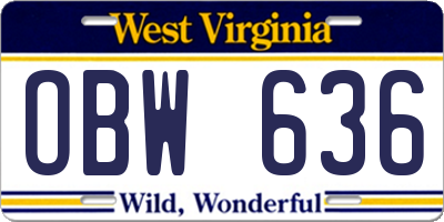 WV license plate OBW636