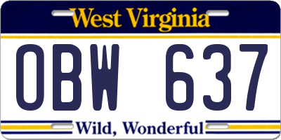 WV license plate OBW637