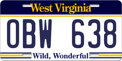 WV license plate OBW638