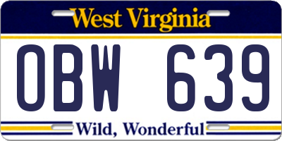WV license plate OBW639