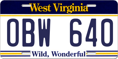 WV license plate OBW640