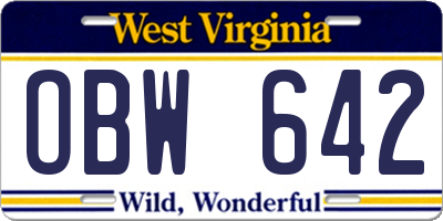 WV license plate OBW642