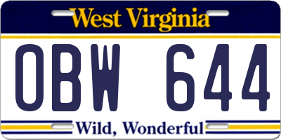 WV license plate OBW644