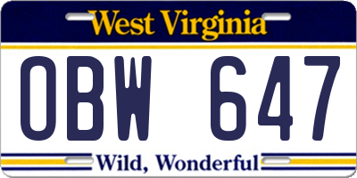 WV license plate OBW647