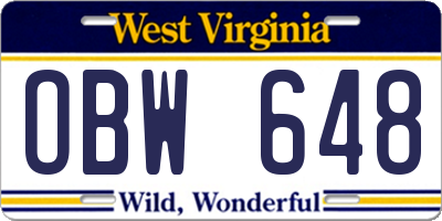 WV license plate OBW648