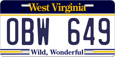 WV license plate OBW649