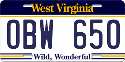 WV license plate OBW650