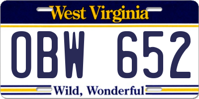 WV license plate OBW652