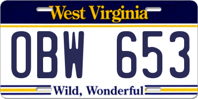 WV license plate OBW653