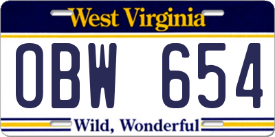 WV license plate OBW654