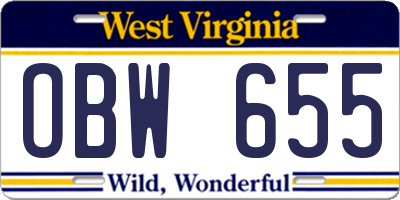 WV license plate OBW655