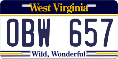 WV license plate OBW657