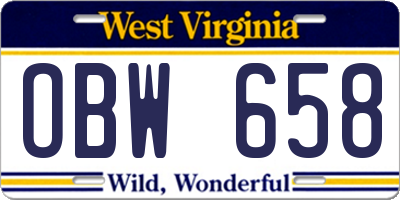 WV license plate OBW658