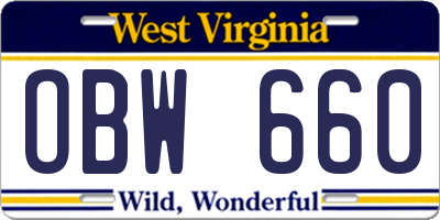 WV license plate OBW660