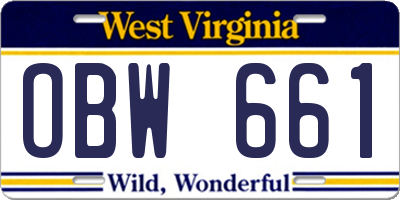 WV license plate OBW661