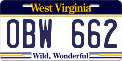 WV license plate OBW662