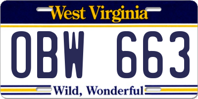 WV license plate OBW663