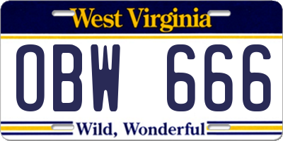 WV license plate OBW666