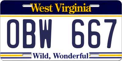 WV license plate OBW667