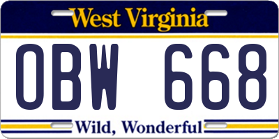 WV license plate OBW668
