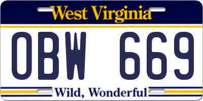 WV license plate OBW669
