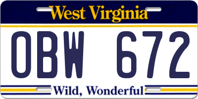WV license plate OBW672
