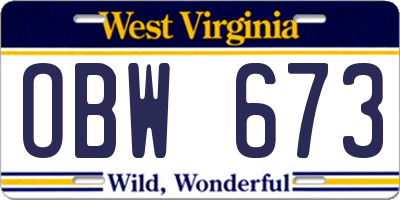 WV license plate OBW673