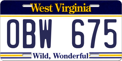 WV license plate OBW675