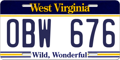 WV license plate OBW676