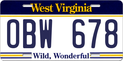 WV license plate OBW678