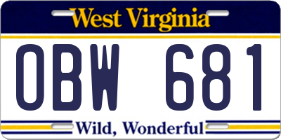 WV license plate OBW681