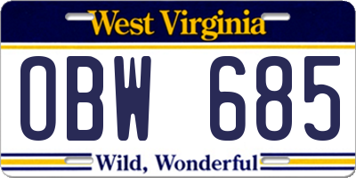 WV license plate OBW685