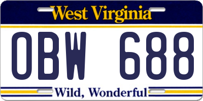 WV license plate OBW688