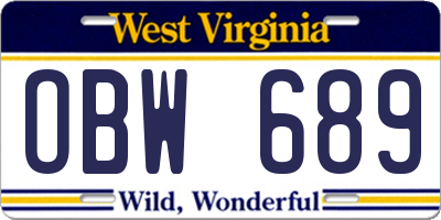 WV license plate OBW689