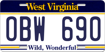 WV license plate OBW690