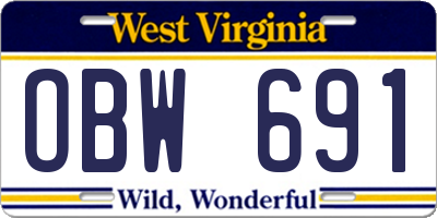 WV license plate OBW691