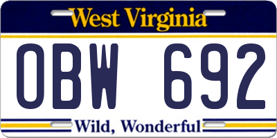 WV license plate OBW692