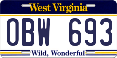 WV license plate OBW693