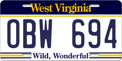 WV license plate OBW694