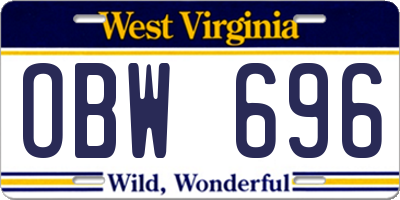 WV license plate OBW696