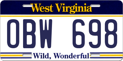 WV license plate OBW698