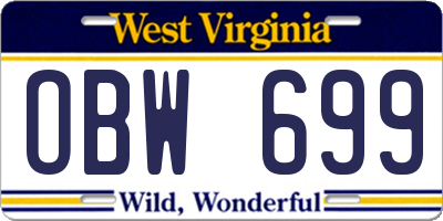 WV license plate OBW699