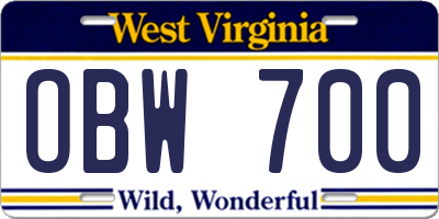 WV license plate OBW700